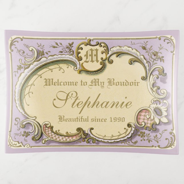 Elegant Rococo Frame French Boudoir Gold Lilac Trinket Tray (Front)