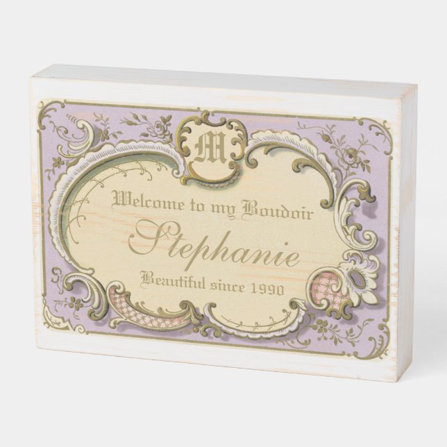 Elegant Rococo Frame French Boudoir Gold Lilac Wooden Box Sign (Angled Horizontal)
