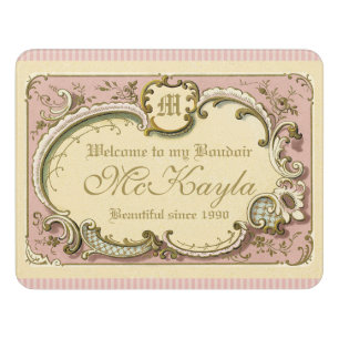Elegant Rococo Frame French Boudoir Gold Pink Door Sign