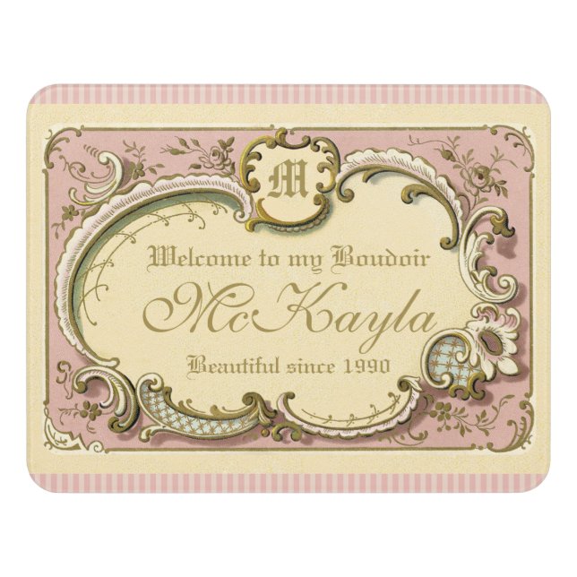 Elegant Rococo Frame French Boudoir Gold Pink Door Sign (Contemporary Front)
