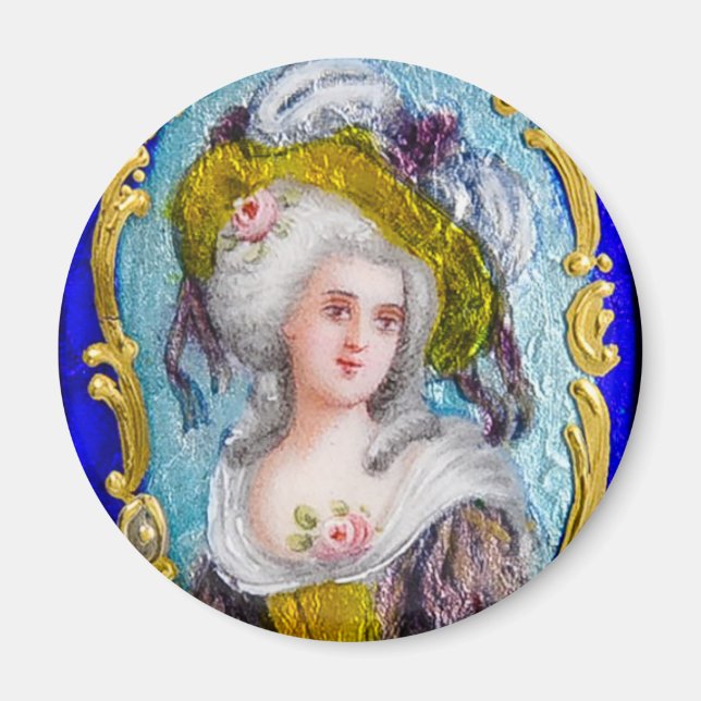 ELEGANT ROCOCO LADY PORTRAIT WITH PINK ROSES MAGNET (Front)