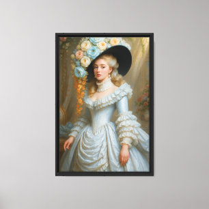 Elegant Rococo Lady with Floral Hat Canvas Print