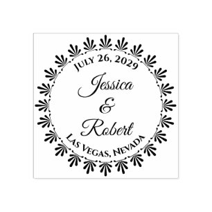 Elegant Roman Floral Decorations Wedding Rubber Stamp