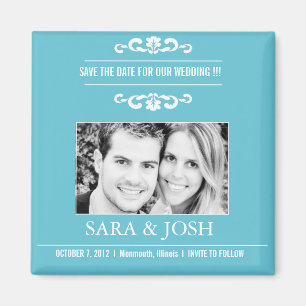 Elegant Romance -Photo Save the date magnet -blue