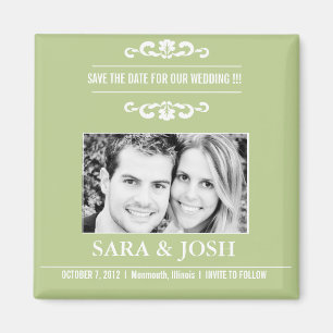 Elegant Romance -Photo Save the date magnet -green