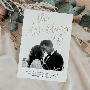 Elegant Romance | Rose Gold Foil Photo Wedding Invitation