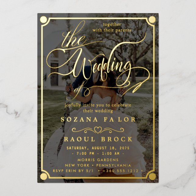 Elegant Romance | Rose Gold Foil Photo Wedding Invitation (Front)
