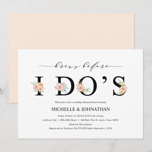 Elegant Romance Wedding Rehearsal Dinner Invites (Front/Back)