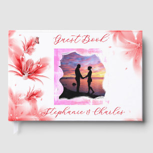 Elegant Romanic Butterfly Pink Flower Floral Photo Guest Book