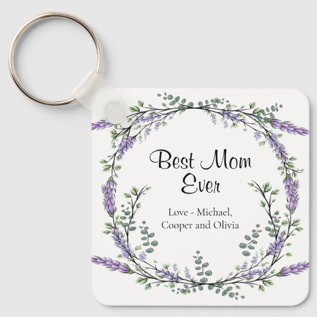 Elegant romanic Lavender Eucalyptus Best Mom Ever Keychain (Front)