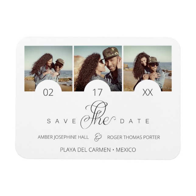Elegant Romantic 3 Photos Engaged Couple Session Magnet (Horizontal)