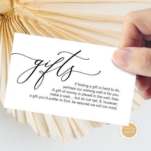 Elegant Romantic A note on gifts Money Cash Enclosure Card