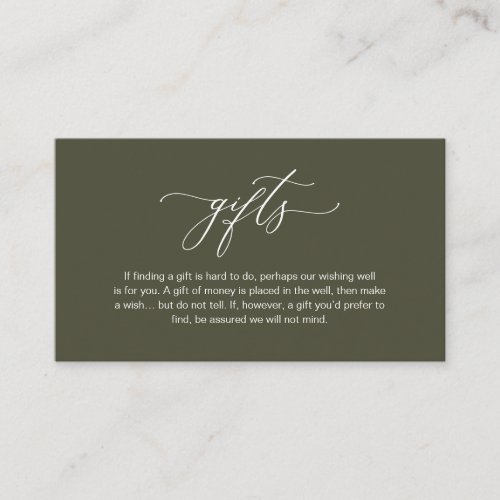 Elegant Romantic A note on gifts Olive Green Enclosure Card