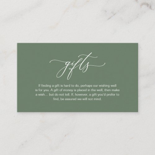 Elegant Romantic A note on gifts Sage Green Enclosure Card