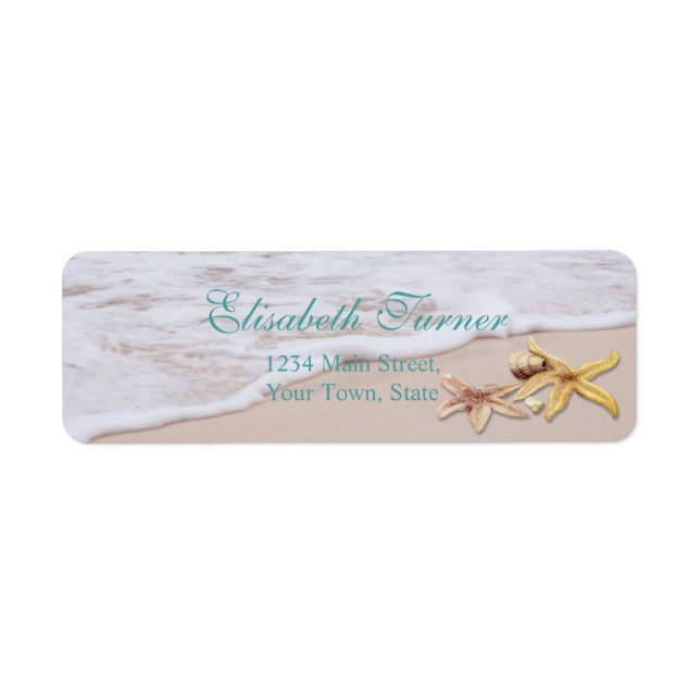 Elegant Romantic Beach Starfish Wedding Label (Front)