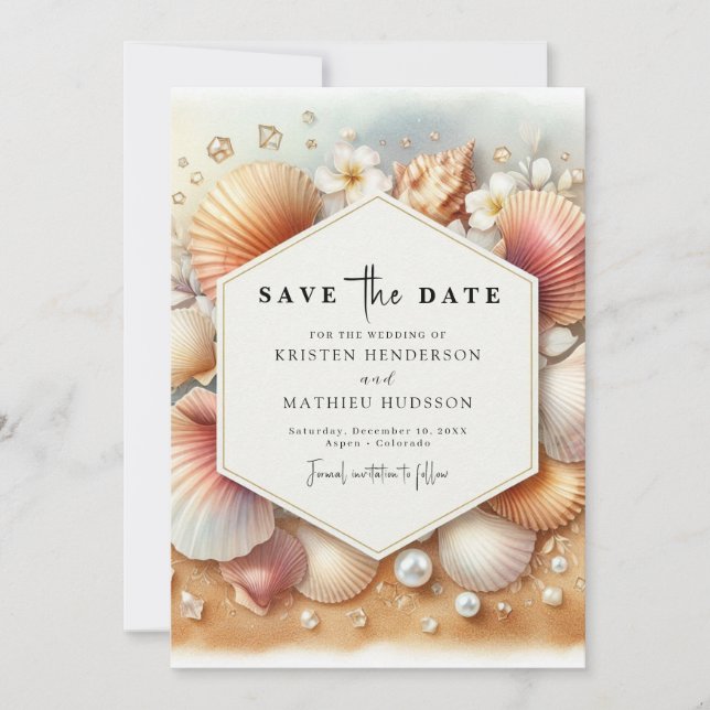 Elegant Romantic Beach Wedding Save The Date (Front)