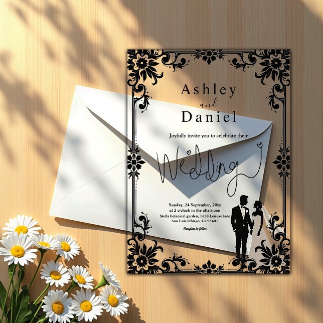 Elegant Romantic Black And White Couple Wedding Acrylic Invitations (Creator Uploaded)