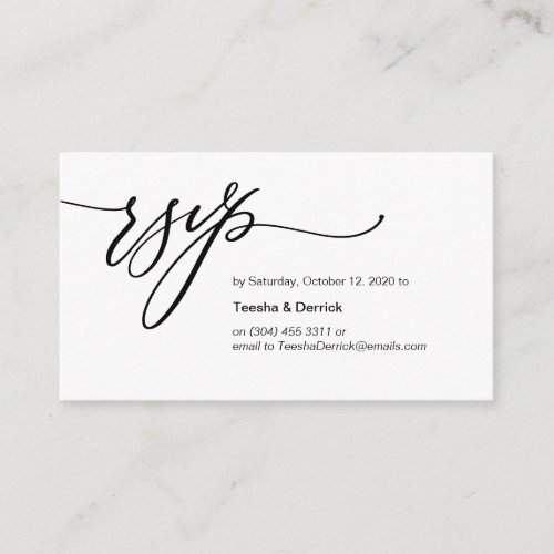 Elegant Romantic Black Font Wedding RSVP Enclosure Card