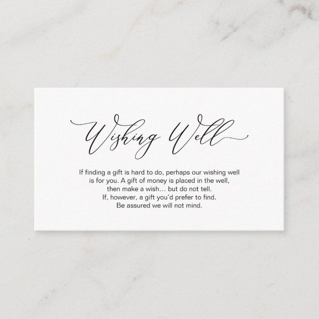 Elegant Romantic, Black font, Wedding Wishing Well Enclosure Card (Front)
