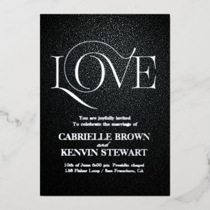 Elegant Romantic Black Glitter Silver Foil Wedding Invitation