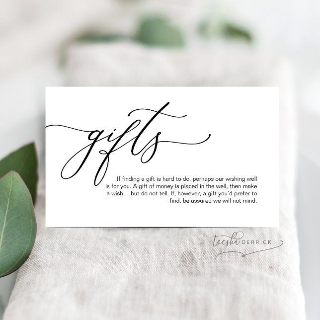 Elegant Romantic, Black script, A note on gifts Enclosure Card (A note on gifts Enclosure Card, Elegant Romantic, Black script, gift of money, honeymoon wish)