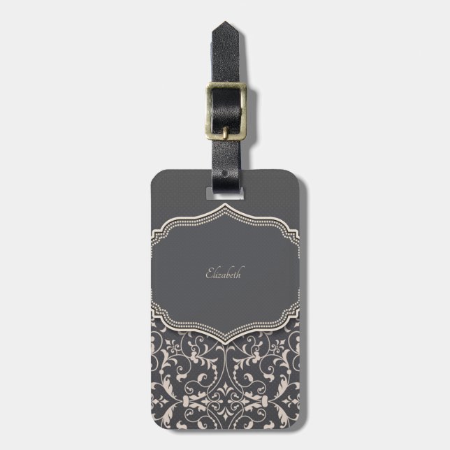 Elegant Romantic Black, Swirls Personalized Luggage Tag (Front Vertical)