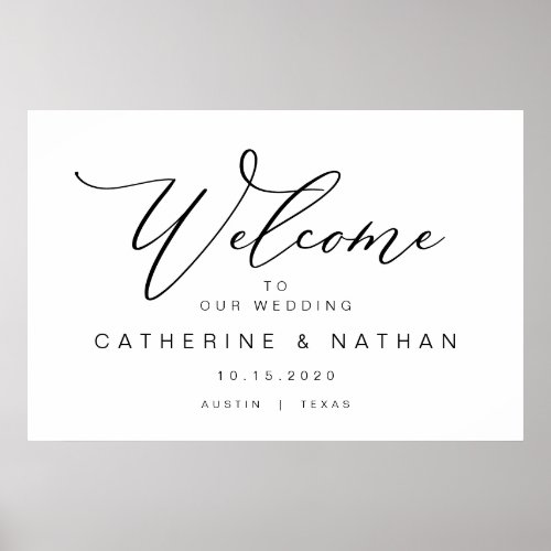Elegant Romantic Black typeface Wedding Welcome Poster