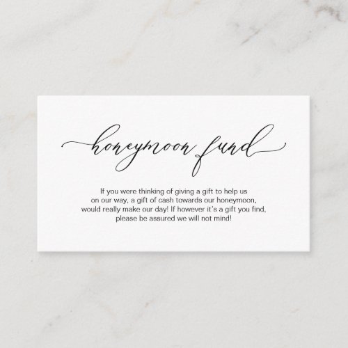 Elegant Romantic Black Wedding Honeymoon Fund Enclosure Card