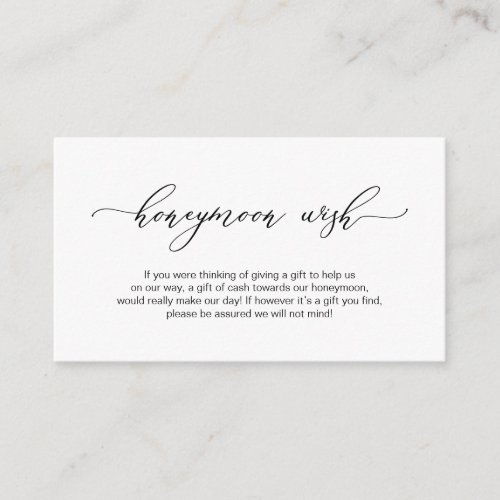 Elegant Romantic Black Wedding Honeymoon Wish Enclosure Card