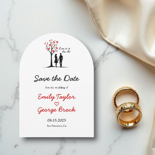 Elegant Romantic Black White Red Couple Wedding Save The Date