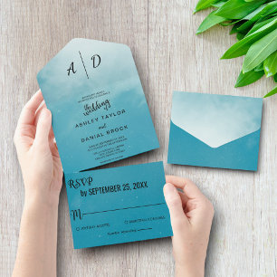 Elegant romantic blue All in One Wedding Invite