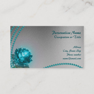 Elegant & Romantic Blue Crystal Flower & Pearls Business Card