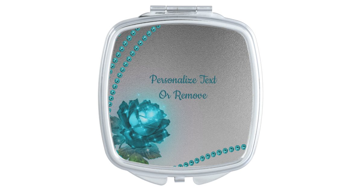 Personalized Silver Pocket Mirror with Crystals