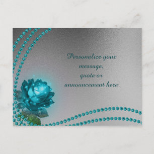 Elegant & Romantic Blue Rose & Pearls Personalize Announcement Postcard