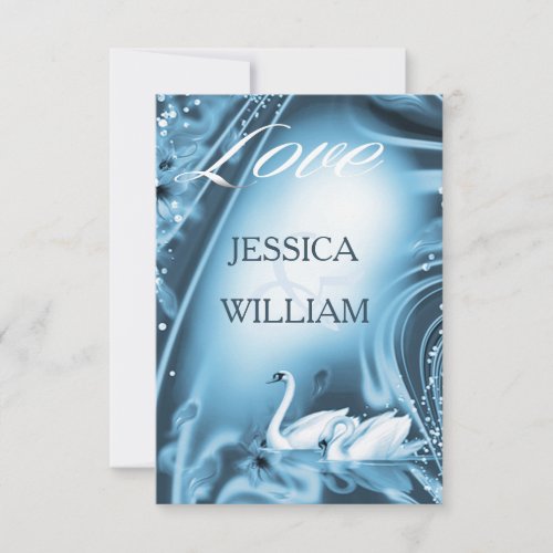 Elegant Romantic Blue Swan Love Wedding RSVP