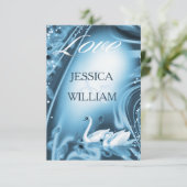 Elegant Romantic Blue Swan Love Wedding RSVP (Standing Front)