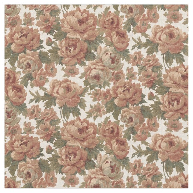Elegant Romantic Blush Tapestry Roses Fabric (Close Up)