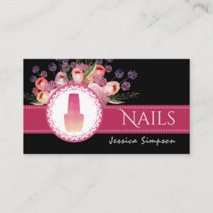 Elegant romantic Boho watercolor floral nails Business Card