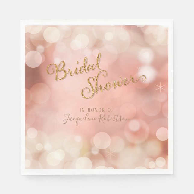 Elegant Romantic Bokeh Sparkle Blush Pink Bridal Napkins (Front)