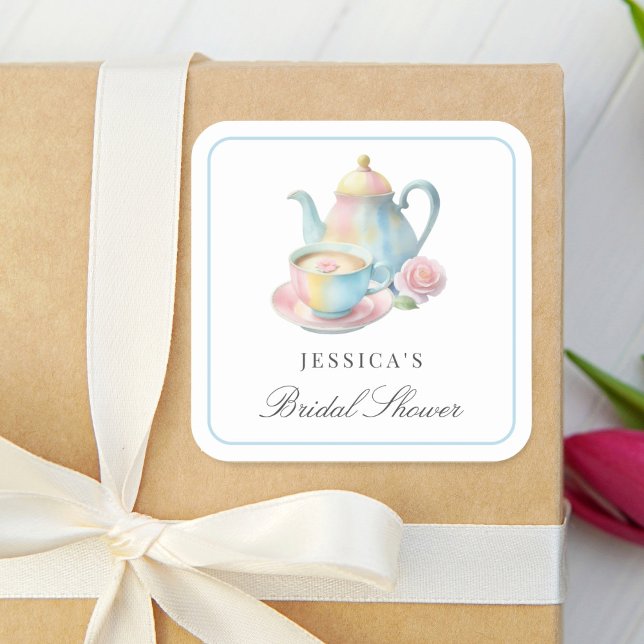 Elegant Romantic Bridal Tea Party Bridal Shower Square Sticker (Creator Uploaded)