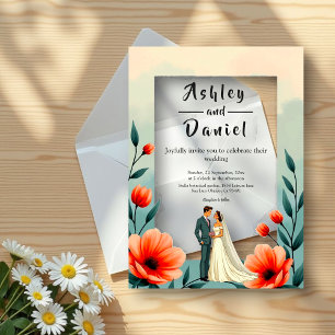 Elegant Romantic Bride And Groom Floral Wedding Acrylic Invitations