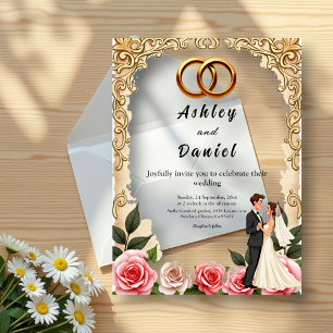 Elegant Romantic Bride And Groom Floral Wedding Acrylic Invitations