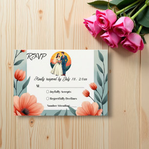 Elegant Romantic Bride And Groom Floral Wedding RSVP Card