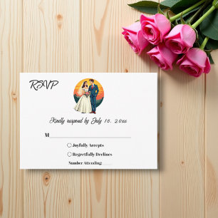 Elegant Romantic Bride And Groom Sunset Wedding RSVP Card