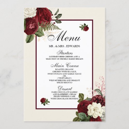 Elegant Romantic Burgundy All Occasions Menu