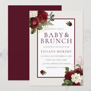 Elegant Romantic Burgundy Floral Baby Shower Invitation