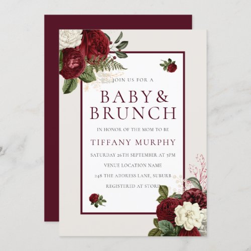 Elegant Romantic Burgundy Floral Baby Shower Invitation