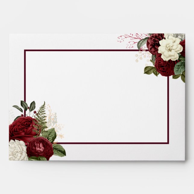 Elegant Romantic Burgundy Floral Border Envelope (Front)