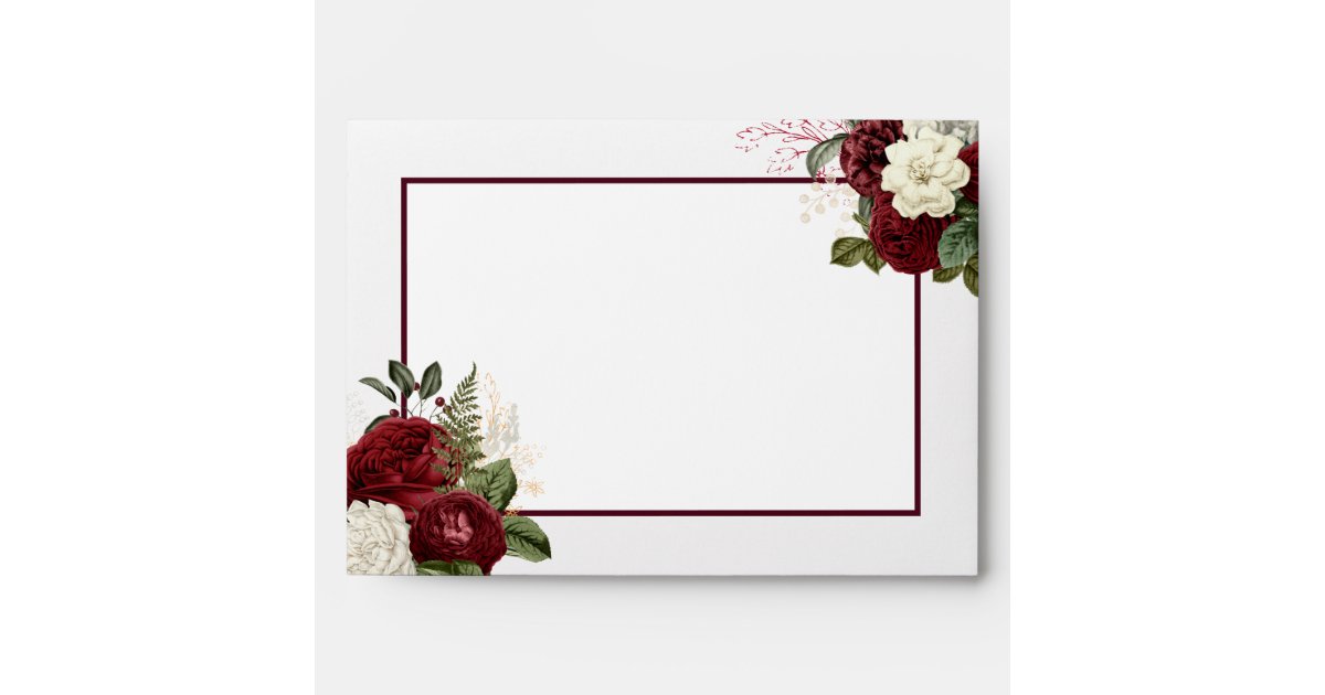 Elegant Romantic Burgundy Floral Border Envelope | Zazzle.com