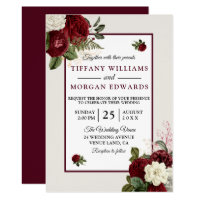 Elegant Romantic Burgundy Floral Wedding Invite